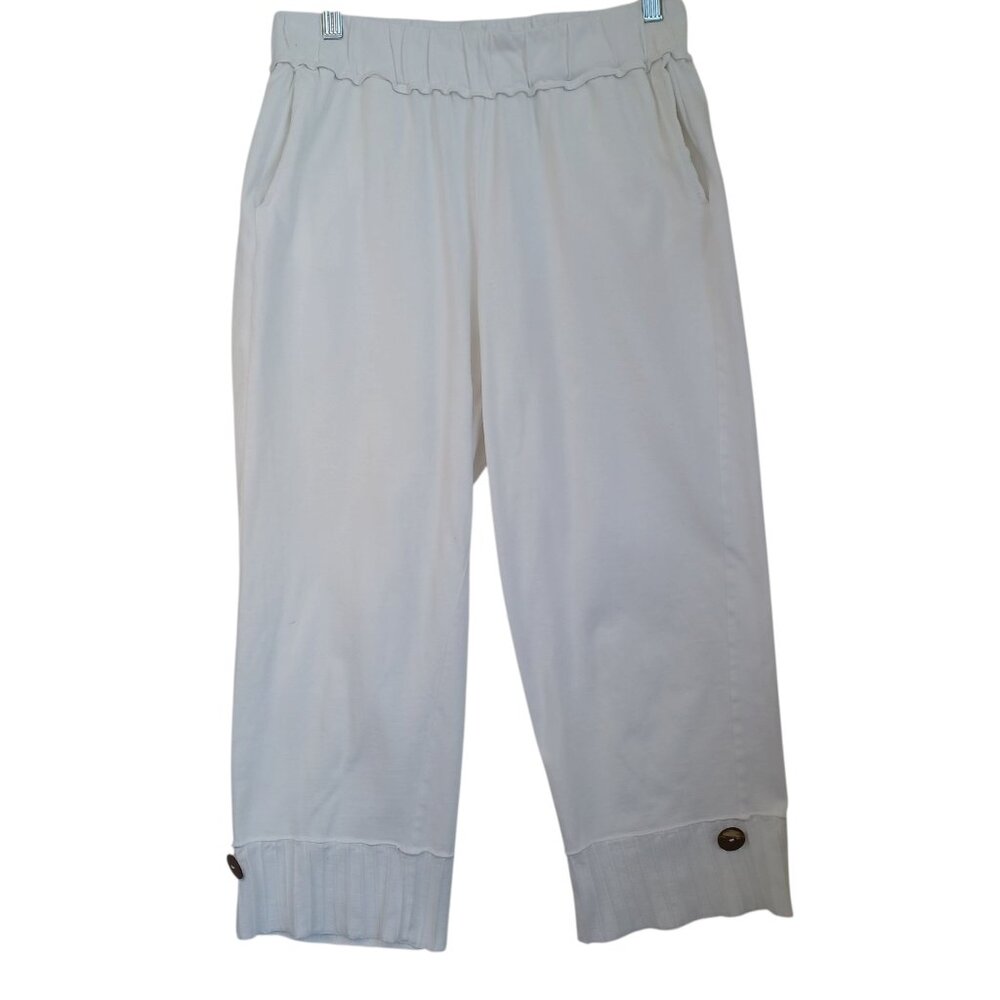 Soft Surroundings Pants White Cropped‎ Knit Coconut Button Pintuck Detail Size M